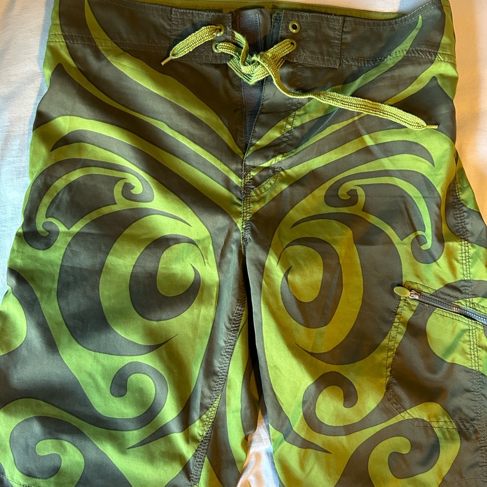 Green Patterned Men's Swim Shorts